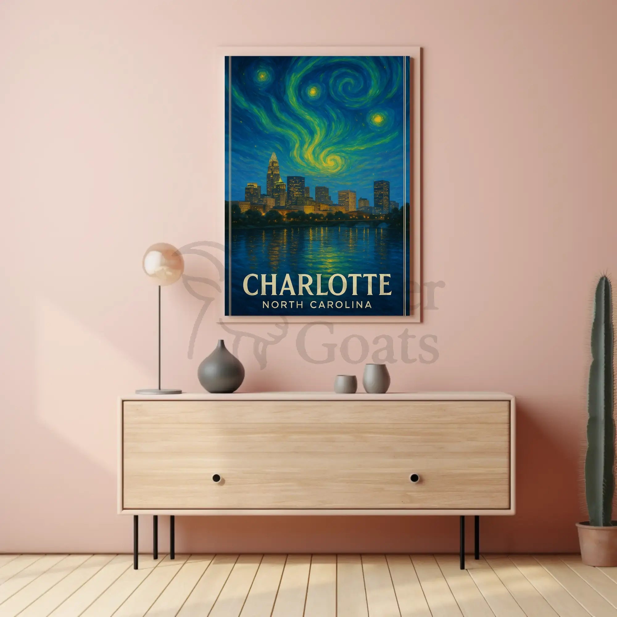Charlotte Nighttime Skyline Artistry: Abstract, Artistic, or Pop Culture Poster PosterGoat
