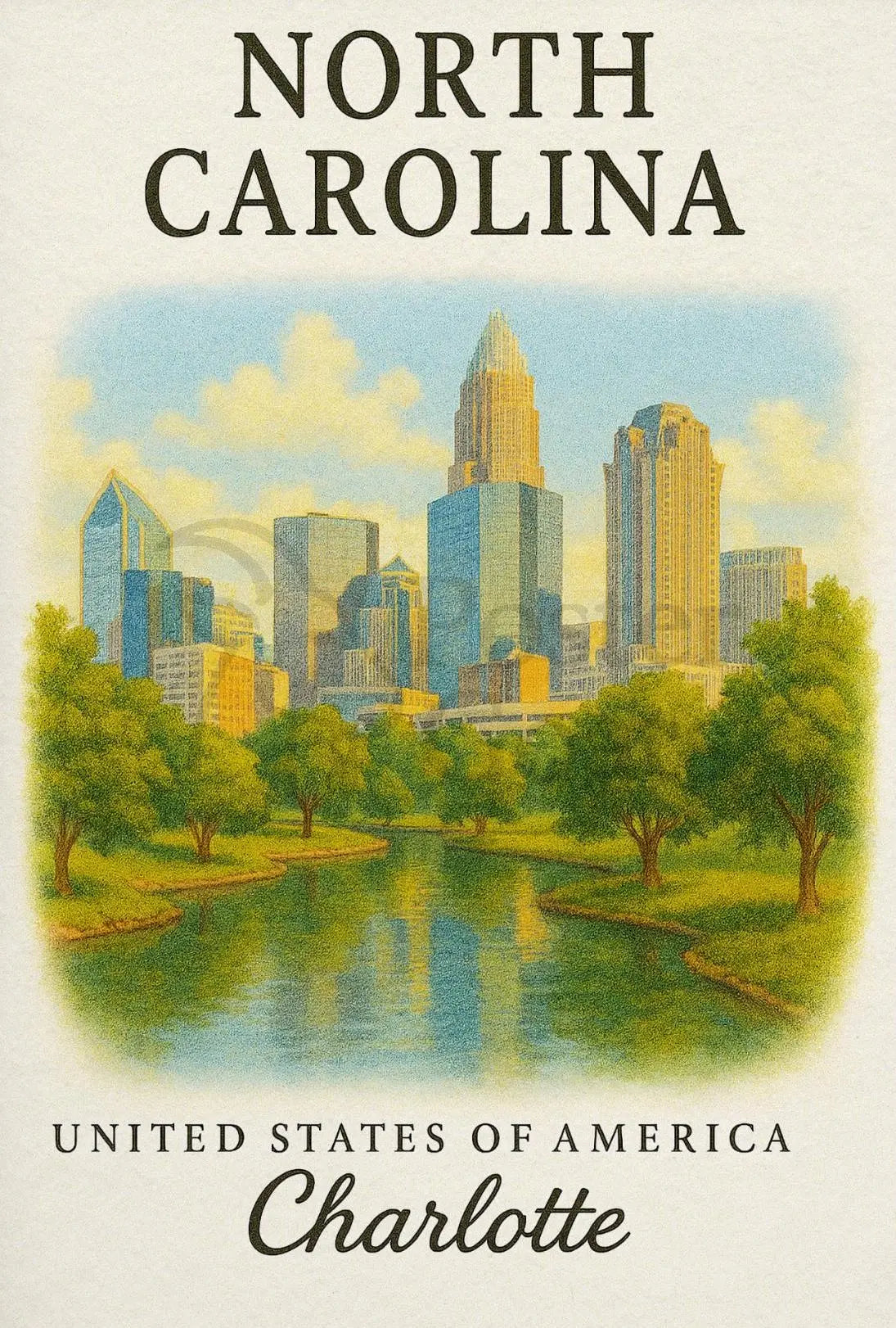 Charlotte Skyline Harmony Vintage Travel Poster PosterGoat