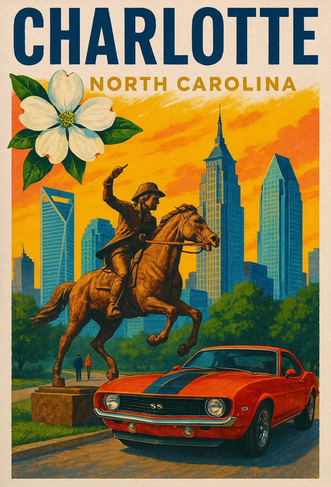 Charlotte Skyline Retro Art Travel Poster PosterGoat