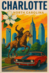 Charlotte Skyline Retro Art Travel Poster PosterGoat