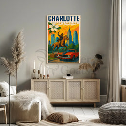 Charlotte Skyline Retro Art Travel Poster PosterGoat