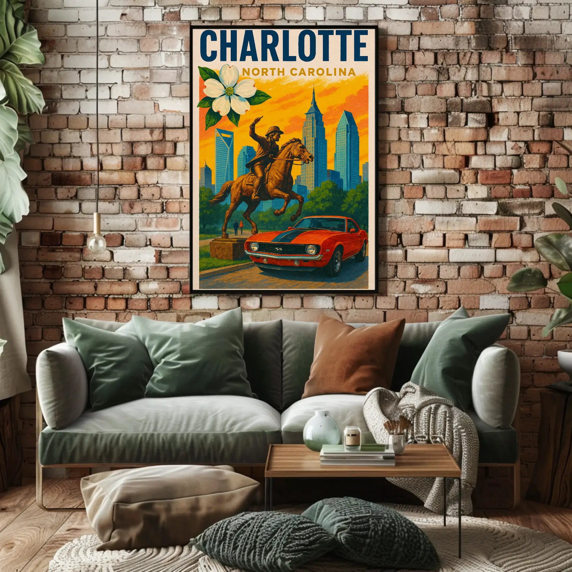 Charlotte Skyline Retro Art Travel Poster PosterGoat
