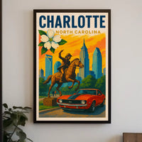 Charlotte Skyline Retro Art Travel Poster PosterGoat