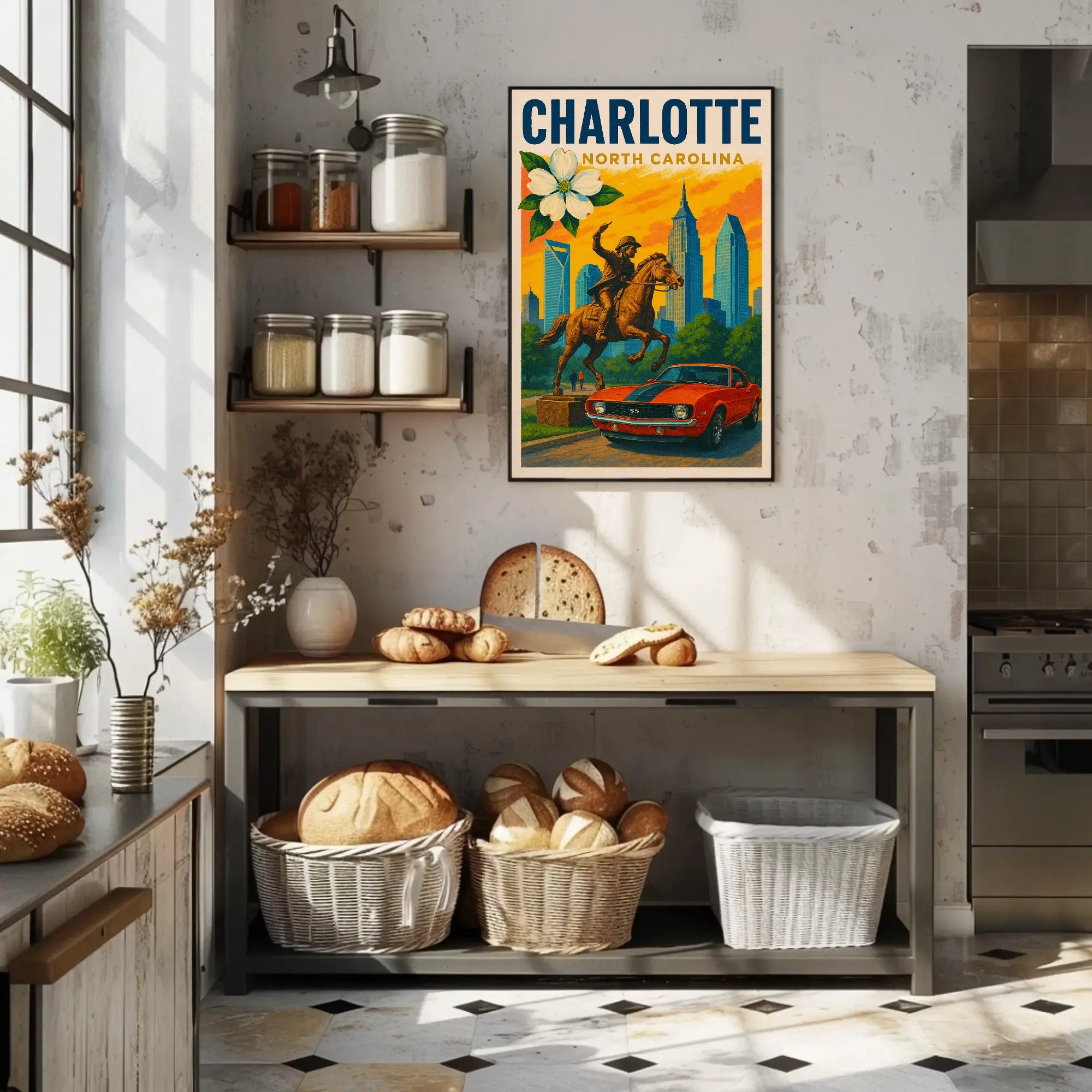 Charlotte Skyline Retro Art Travel Poster PosterGoat