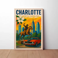 Charlotte Skyline Retro Art Travel Poster PosterGoat