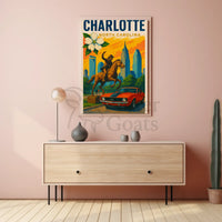 Charlotte Skyline Retro Art Travel Poster PosterGoat