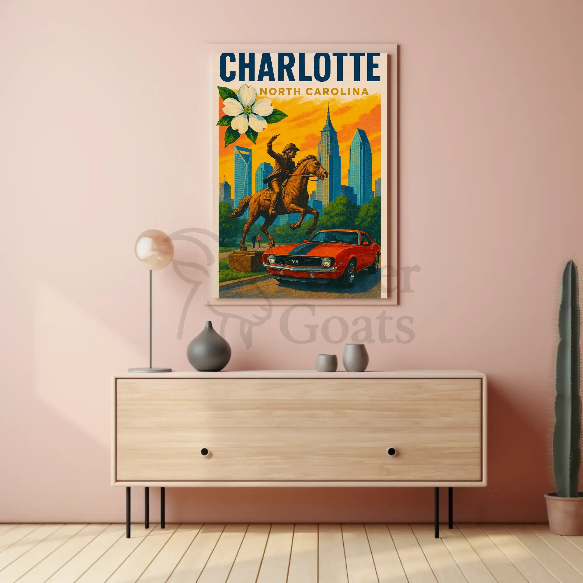 Charlotte Skyline Retro Art Travel Poster PosterGoat