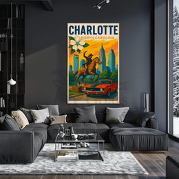 Charlotte Skyline Retro Art Travel Poster PosterGoat