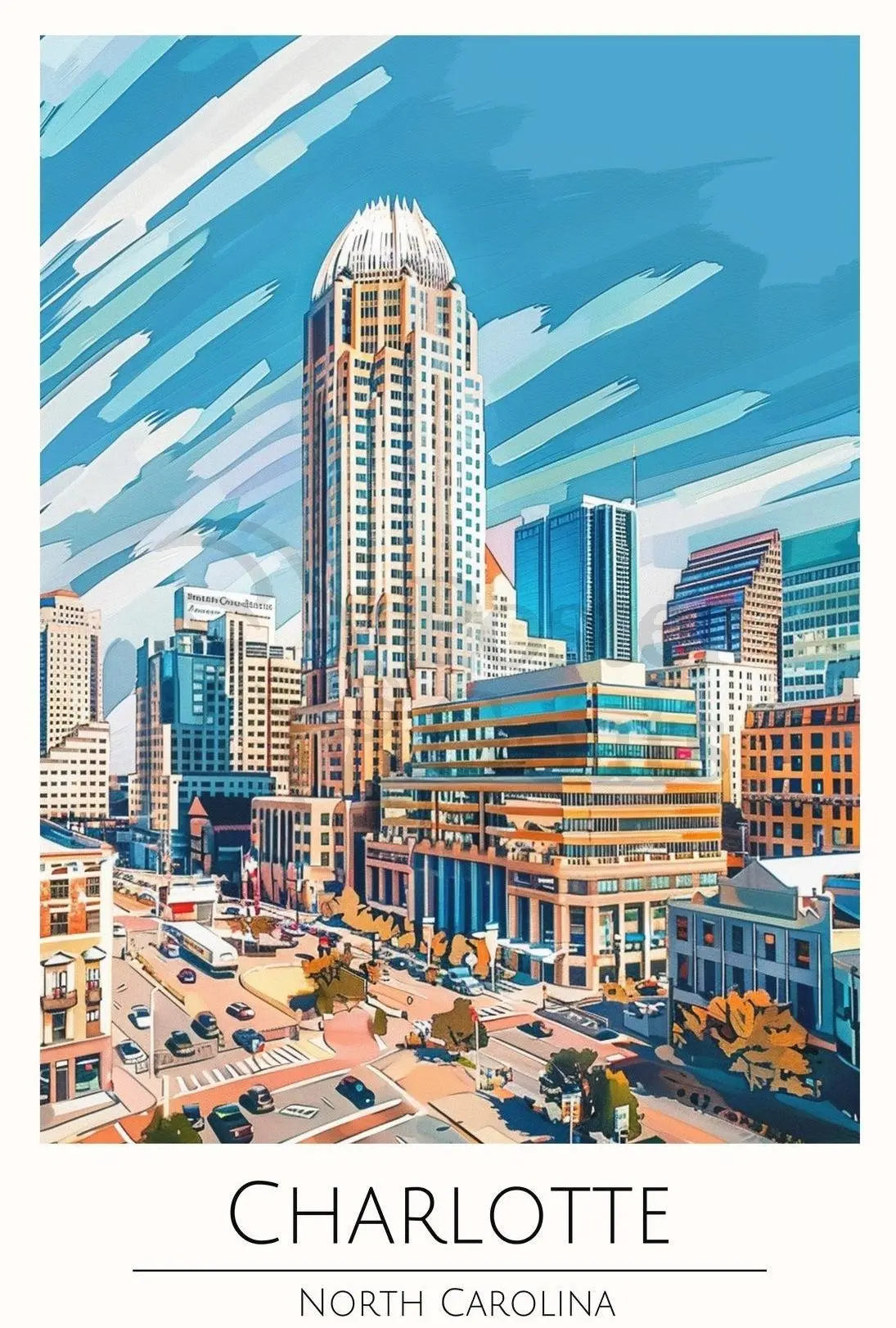 Charlotte Skyline Urban Architecture Travel Poster PosterGoat