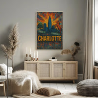Charlotte Skyline and Heritage Vintage Travel Poster PosterGoat