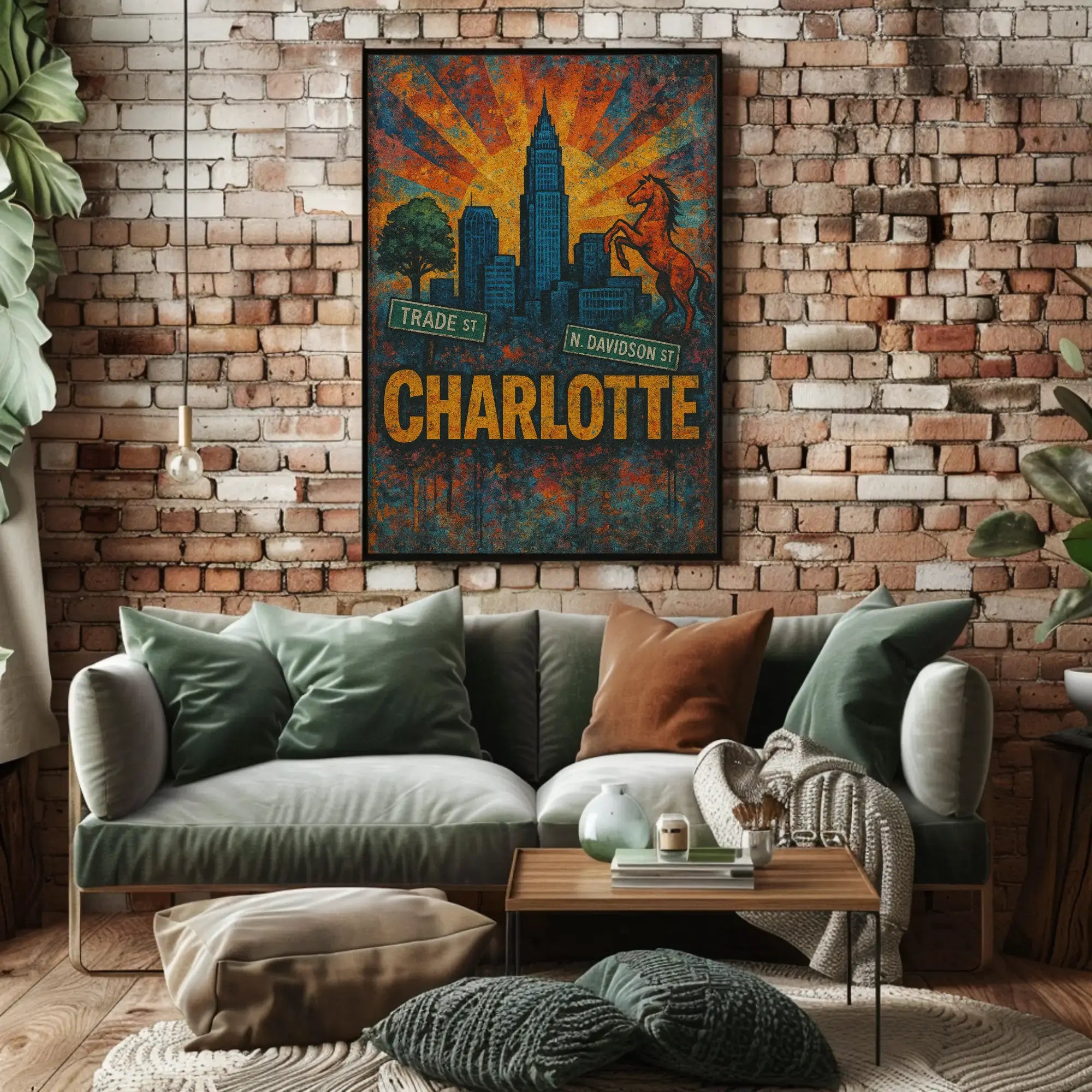 Charlotte Skyline and Heritage Vintage Travel Poster PosterGoat