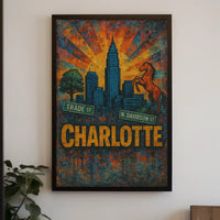 Charlotte Skyline and Heritage Vintage Travel Poster PosterGoat