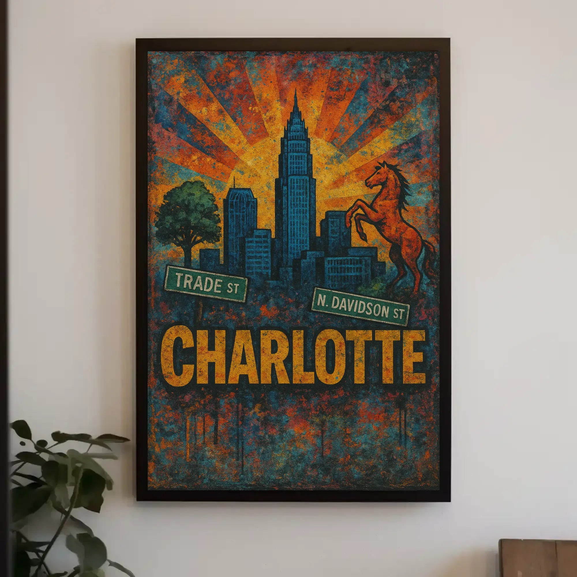 Charlotte Skyline and Heritage Vintage Travel Poster PosterGoat