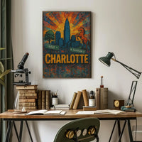 Charlotte Skyline and Heritage Vintage Travel Poster PosterGoat