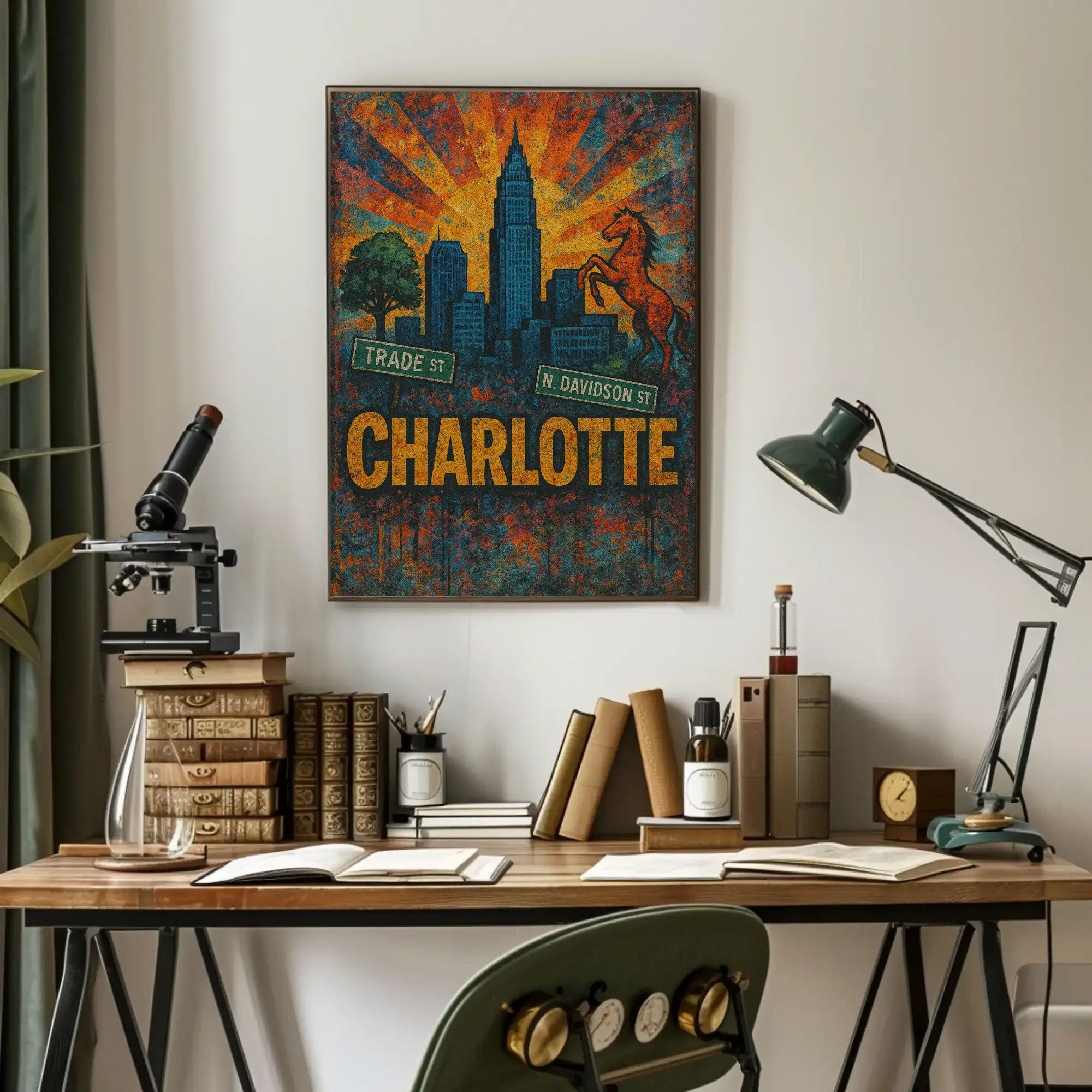 Charlotte Skyline and Heritage Vintage Travel Poster PosterGoat