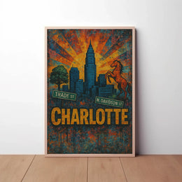 Charlotte Skyline and Heritage Vintage Travel Poster PosterGoat