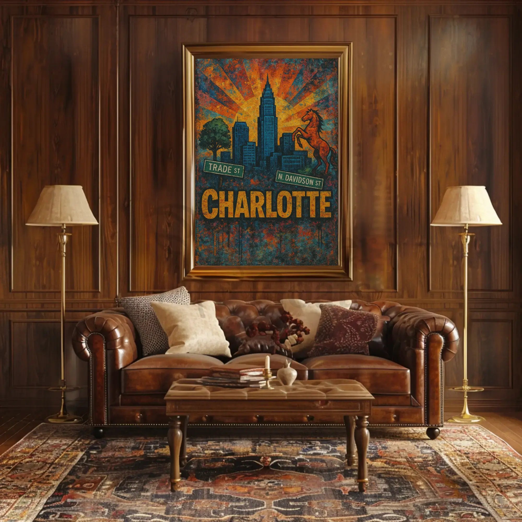 Charlotte Skyline and Heritage Vintage Travel Poster PosterGoat