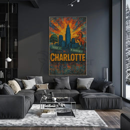 Charlotte Skyline and Heritage Vintage Travel Poster PosterGoat