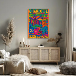 Charlotte's Vibrant Retro Queen City Art Poster PosterGoat