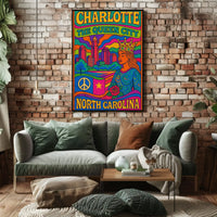 Charlotte's Vibrant Retro Queen City Art Poster PosterGoat