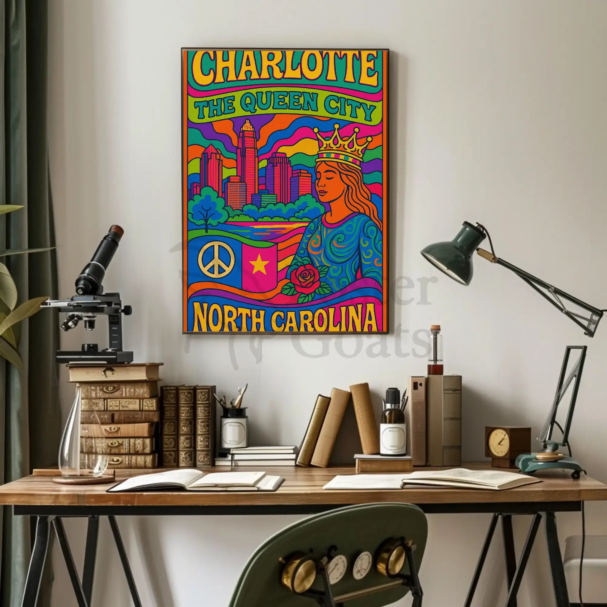 Charlotte's Vibrant Retro Queen City Art Poster PosterGoat