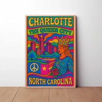 Charlotte's Vibrant Retro Queen City Art Poster PosterGoat