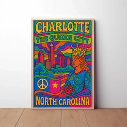 Charlotte's Vibrant Retro Queen City Art Poster PosterGoat
