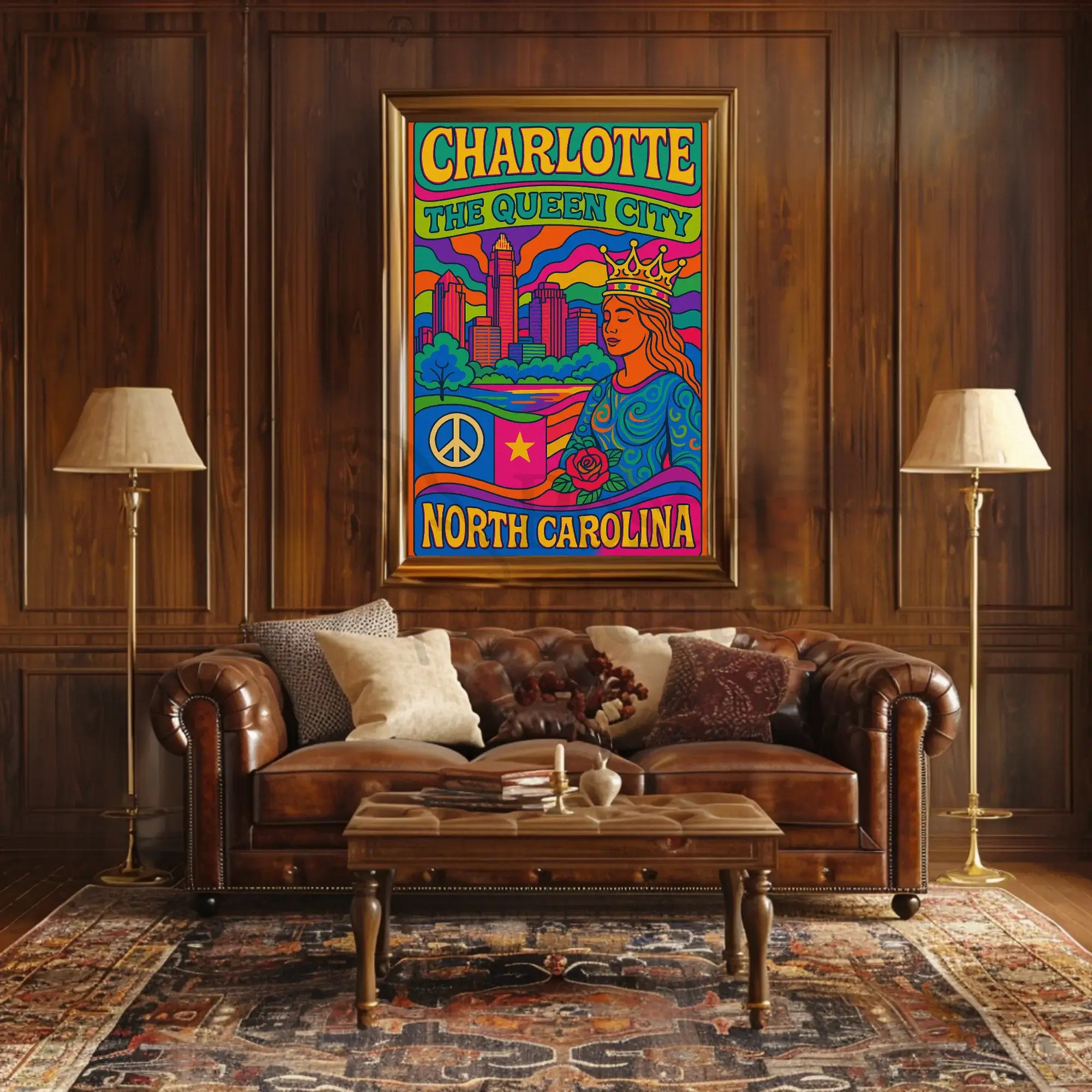 Charlotte's Vibrant Retro Queen City Art Poster PosterGoat