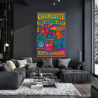 Charlotte's Vibrant Retro Queen City Art Poster PosterGoat