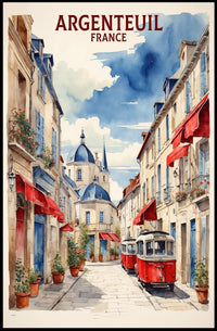 Charming Argenteuil Street Scene Watercolor Urban or Cityscape Poster PosterGoat