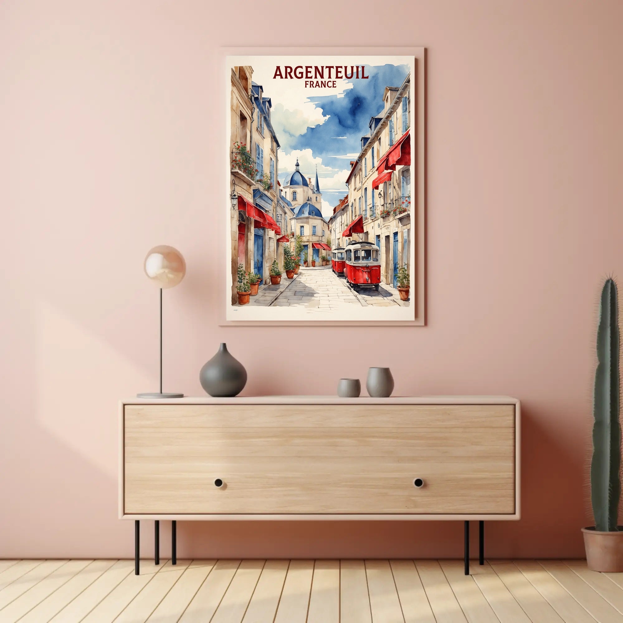 Charming Argenteuil Street Scene Watercolor Urban or Cityscape Poster PosterGoat