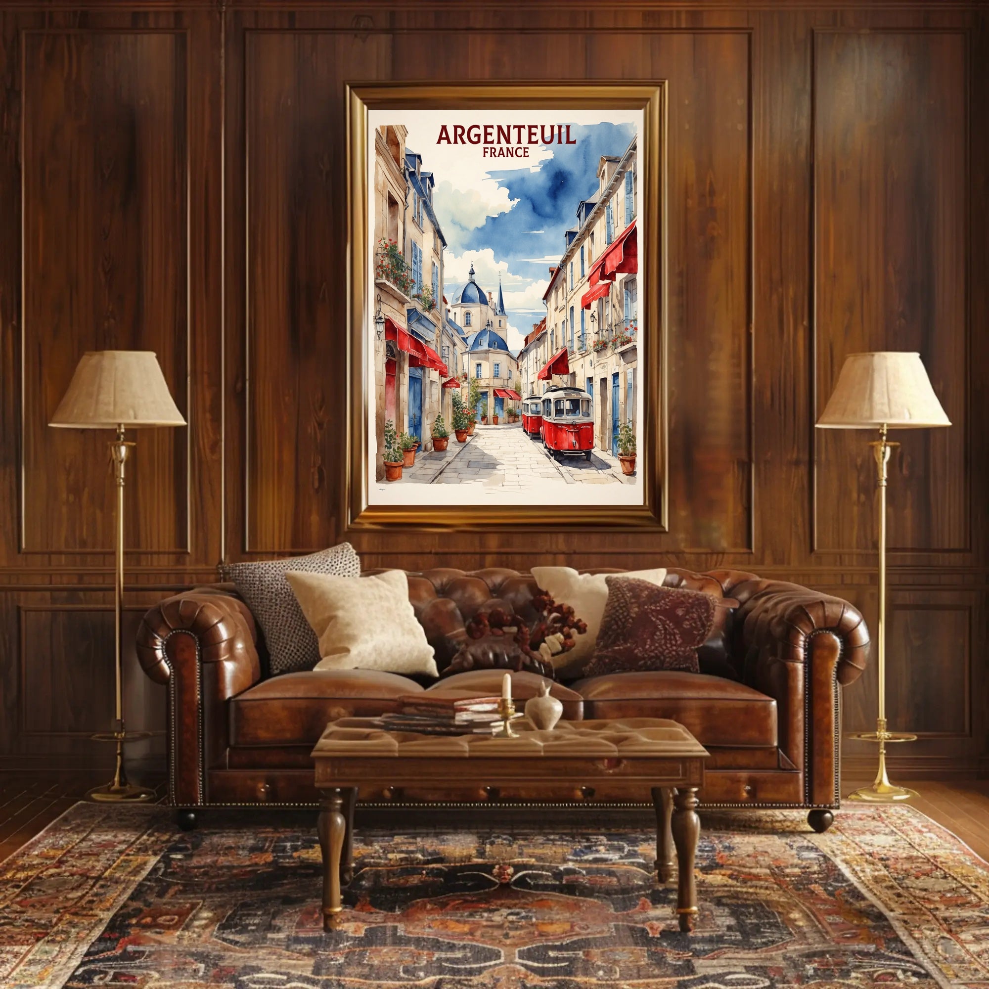 Charming Argenteuil Street Scene Watercolor Urban or Cityscape Poster PosterGoat