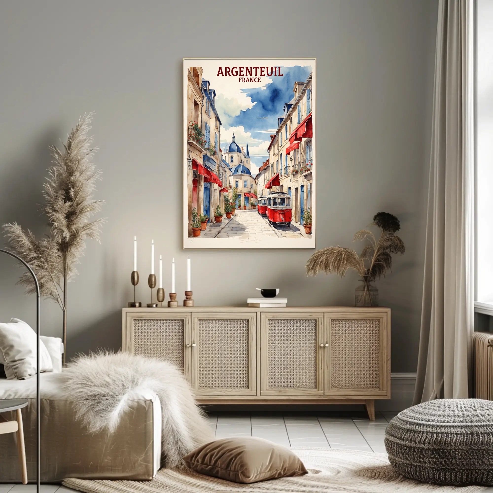 Charming Argenteuil Street Scene Watercolor Urban or Cityscape Poster PosterGoat