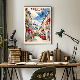 Charming Argenteuil Street Scene Watercolor Urban or Cityscape Poster PosterGoat