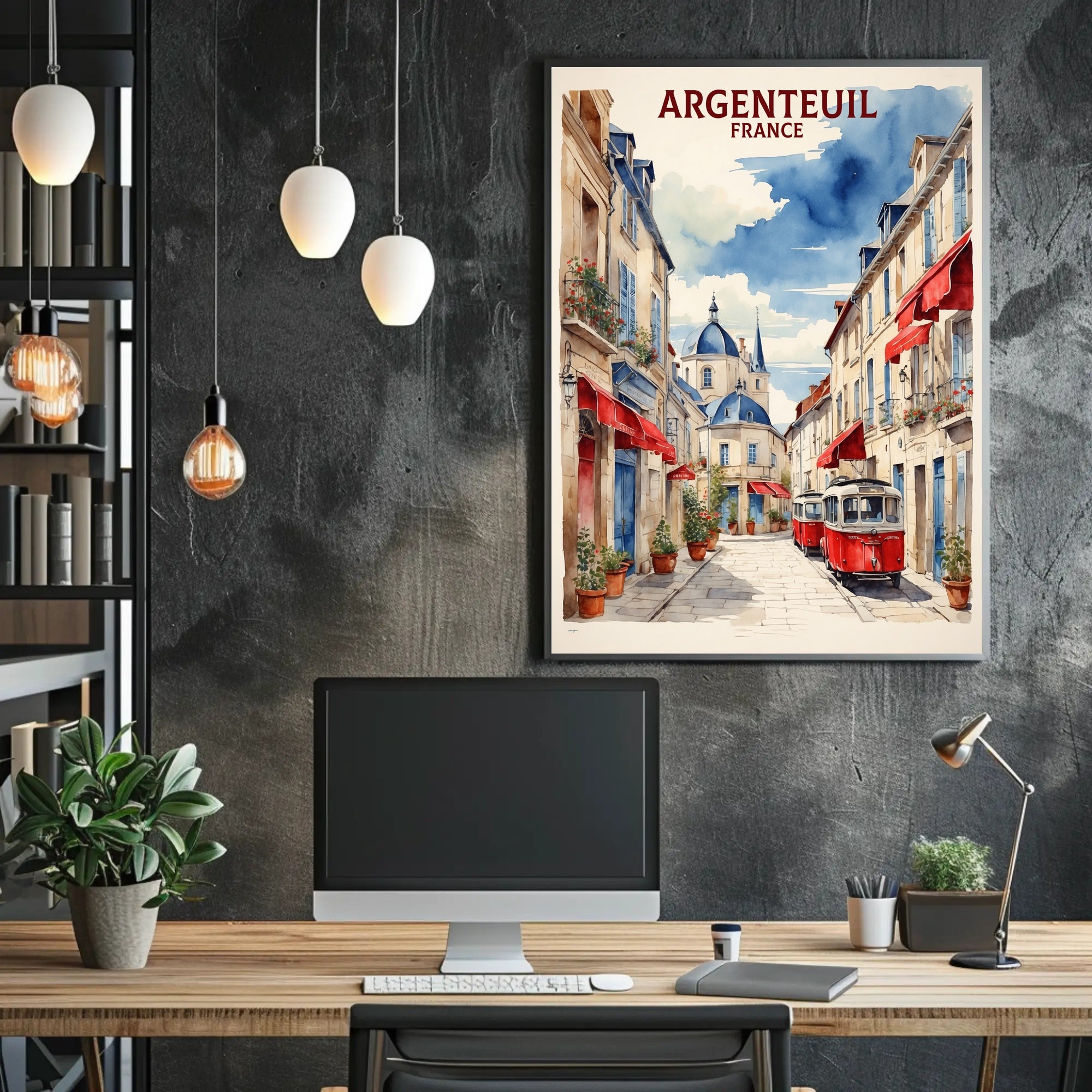 Charming Argenteuil Street Scene Watercolor Urban or Cityscape Poster PosterGoat