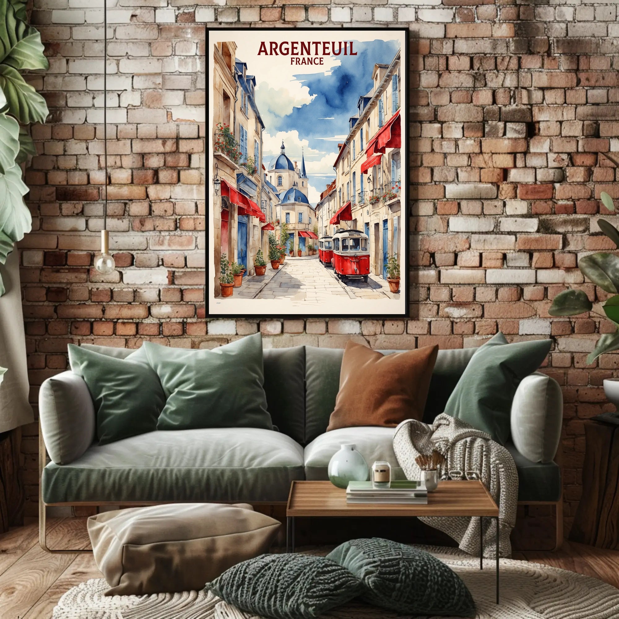 Charming Argenteuil Street Scene Watercolor Urban or Cityscape Poster PosterGoat