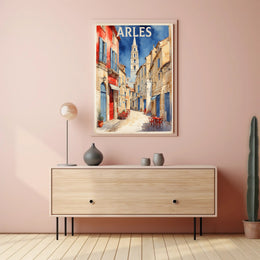 Charming Arles Street Scene: Watercolor Travel Poster PosterGoat