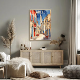 Charming Arles Street Scene: Watercolor Travel Poster PosterGoat