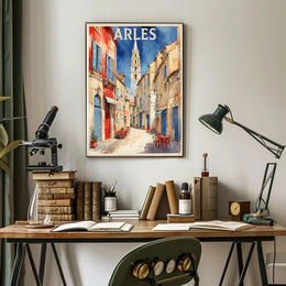 Charming Arles Street Scene: Watercolor Travel Poster PosterGoat
