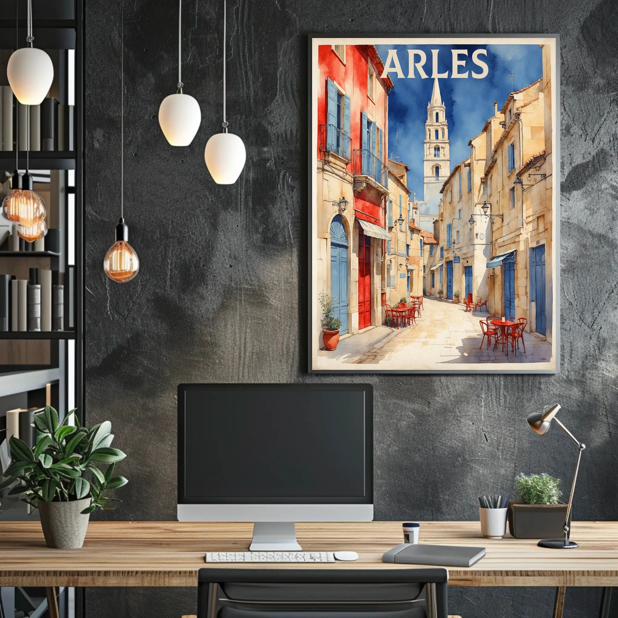 Charming Arles Street Scene: Watercolor Travel Poster PosterGoat