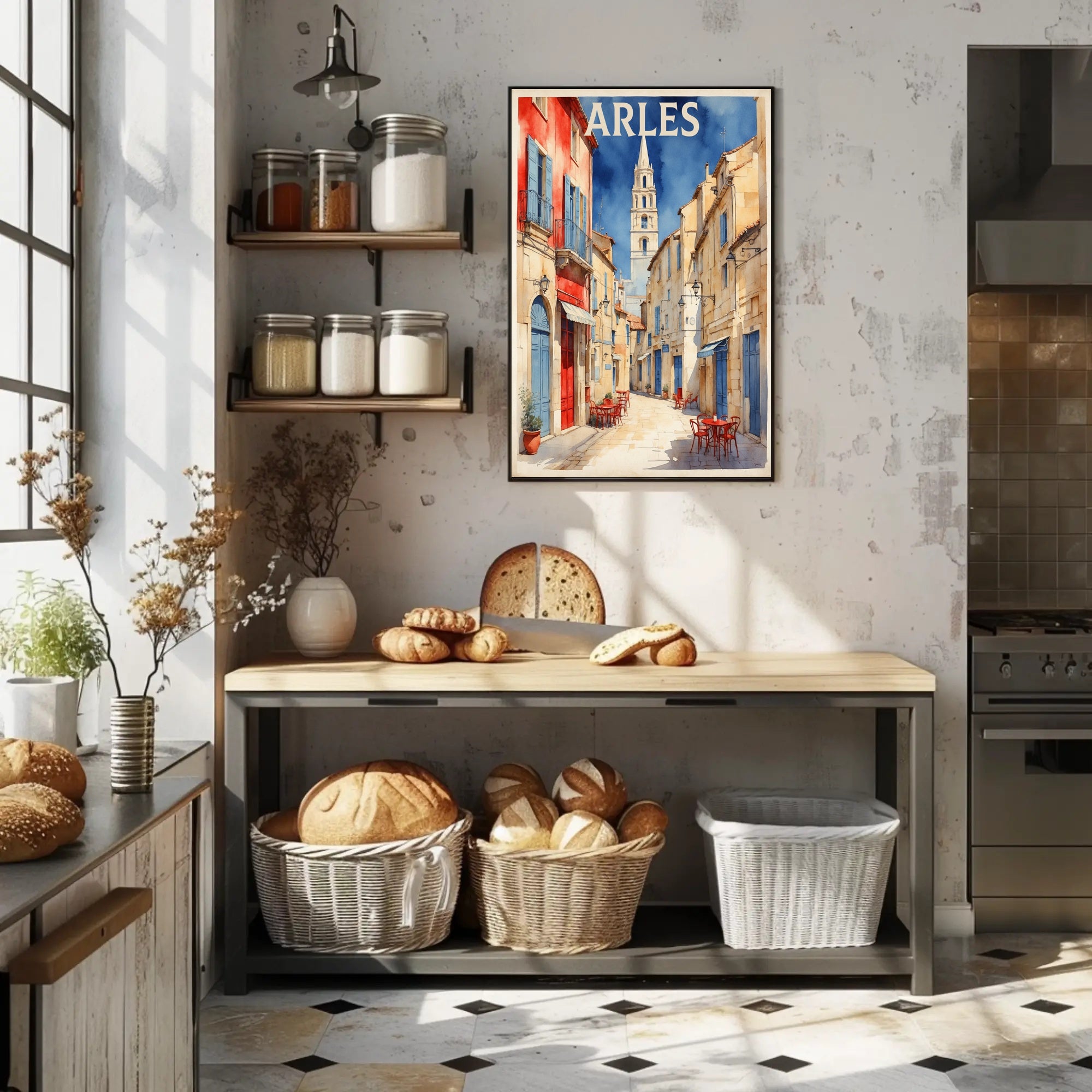 Charming Arles Street Scene: Watercolor Travel Poster PosterGoat