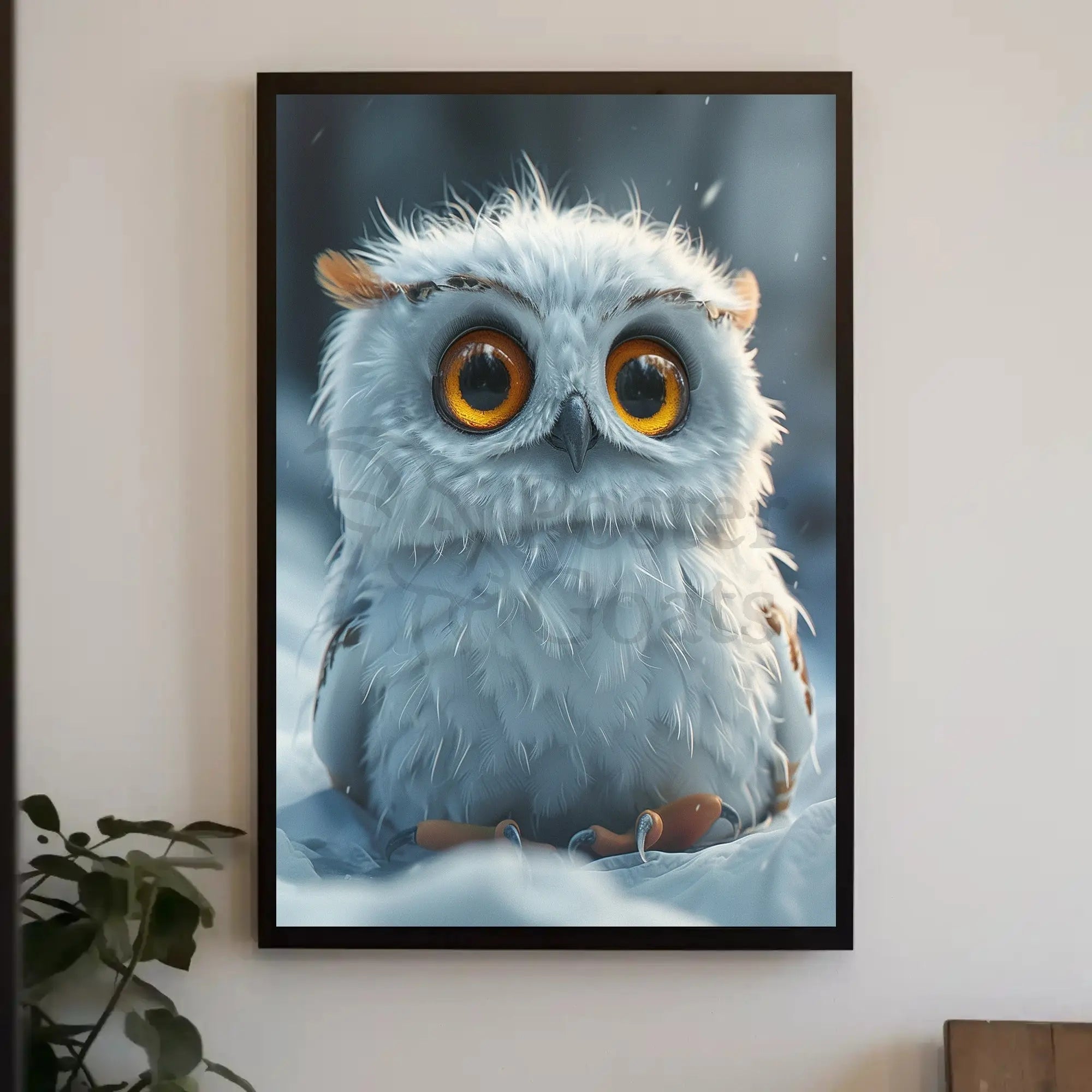 Charming Baby Owl in Winter Animal Poster PosterGoat