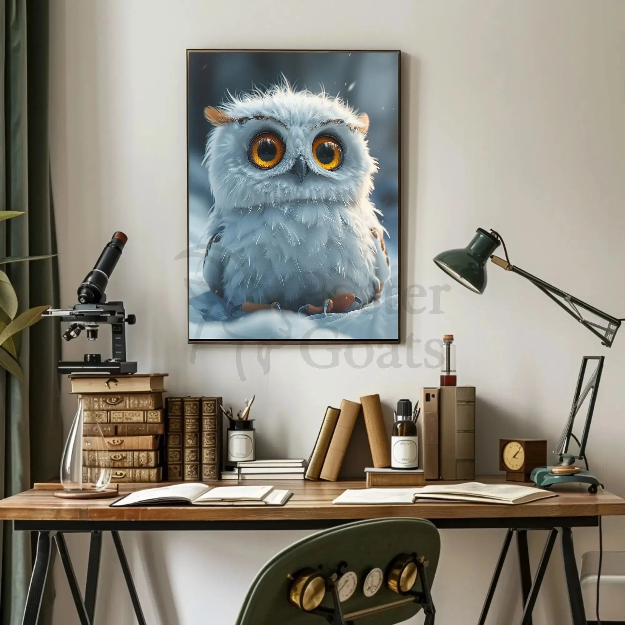 Charming Baby Owl in Winter Animal Poster PosterGoat