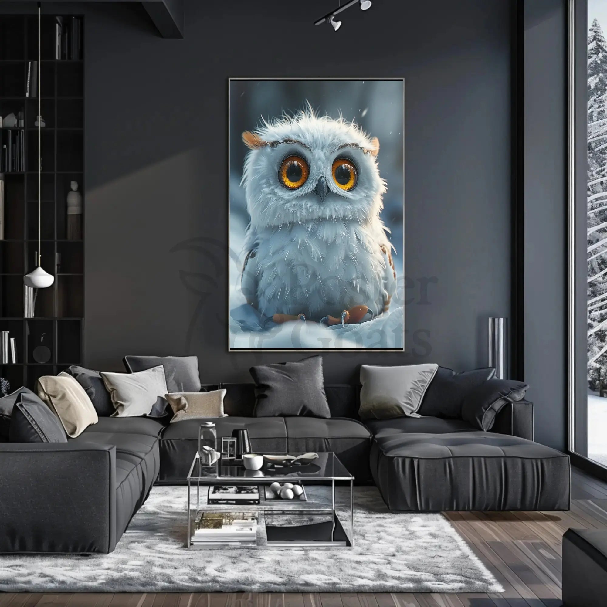 Charming Baby Owl in Winter Animal Poster PosterGoat