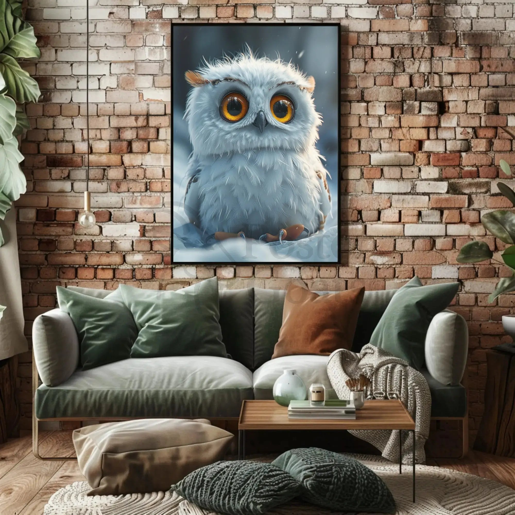 Charming Baby Owl in Winter Animal Poster PosterGoat