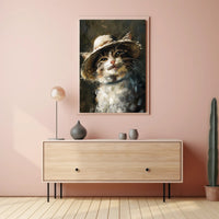 Charming Cat in Straw Hat Animal Poster PosterGoat