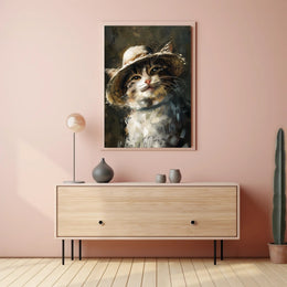 Charming Cat in Straw Hat Animal Poster PosterGoat