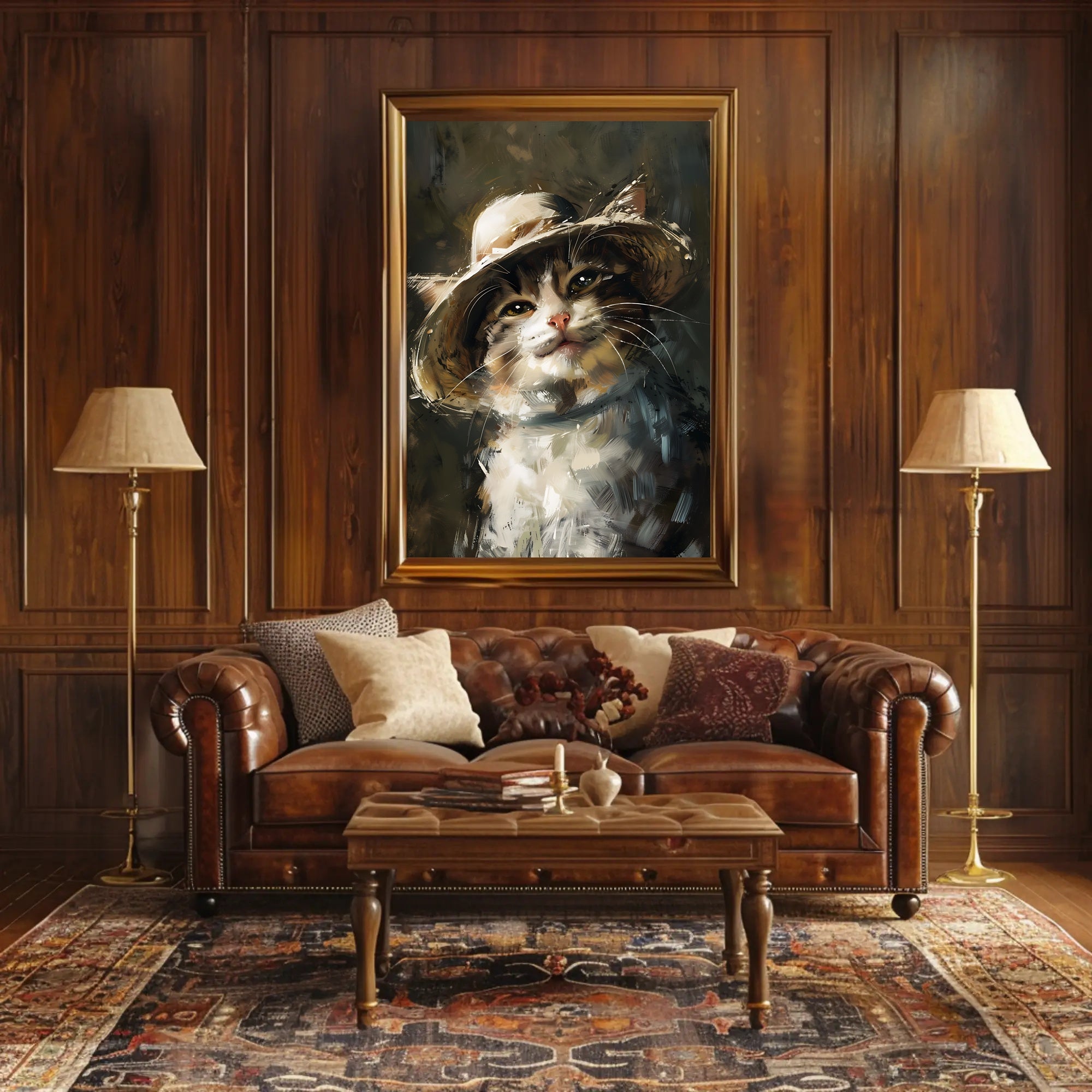 Charming Cat in Straw Hat Animal Poster PosterGoat