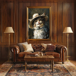 Charming Cat in Straw Hat Animal Poster PosterGoat