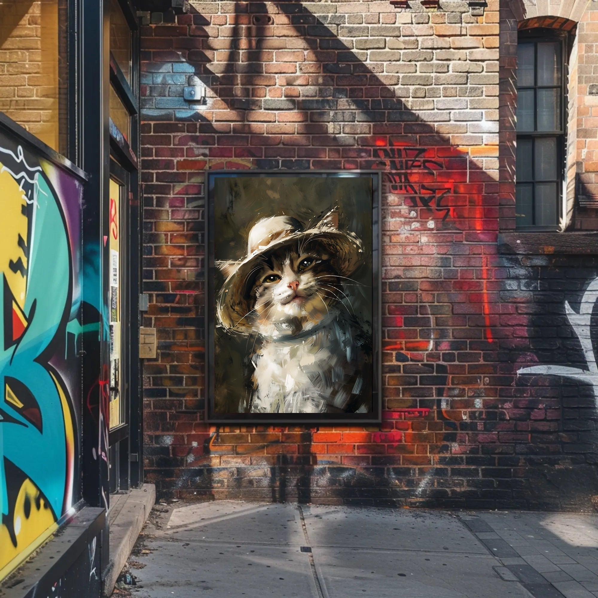 Charming Cat in Straw Hat Animal Poster PosterGoat